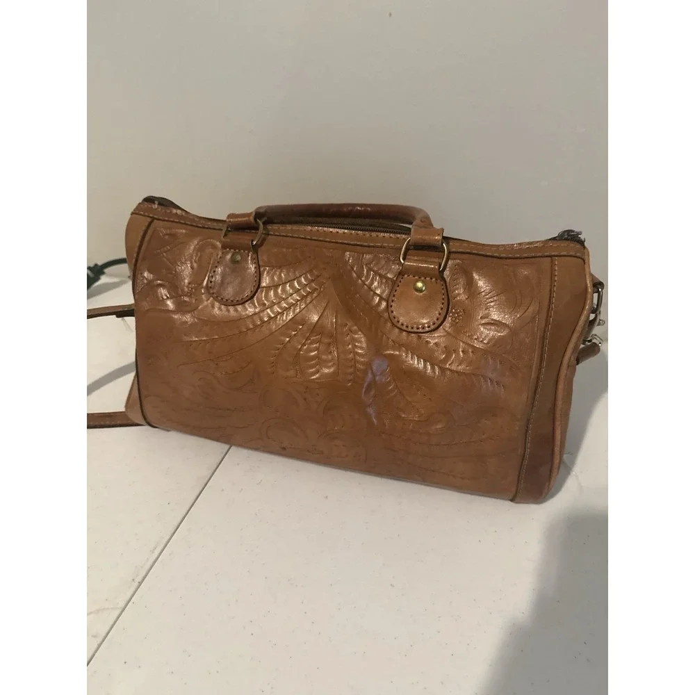 Vintage Western Leather Tooled Satchel Bag Brown. Beautiful Bag!